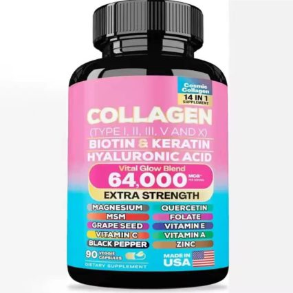 Retail: Collagen Extra Strength 64,000mcg Vital Glow Blend – 90 Veggie Capsules(minimum order quantity MOQ 2 pack)