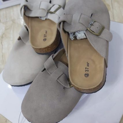 Beige Buckled Mules
